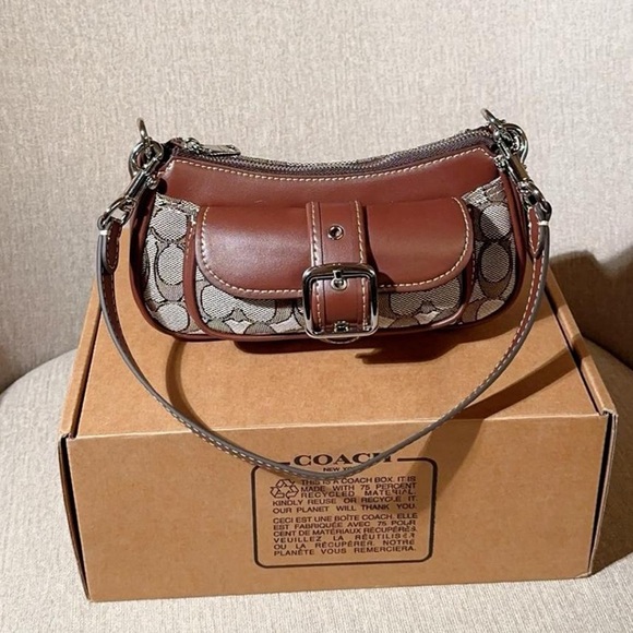 Coach C Jacquard Shoulder Bag Brown